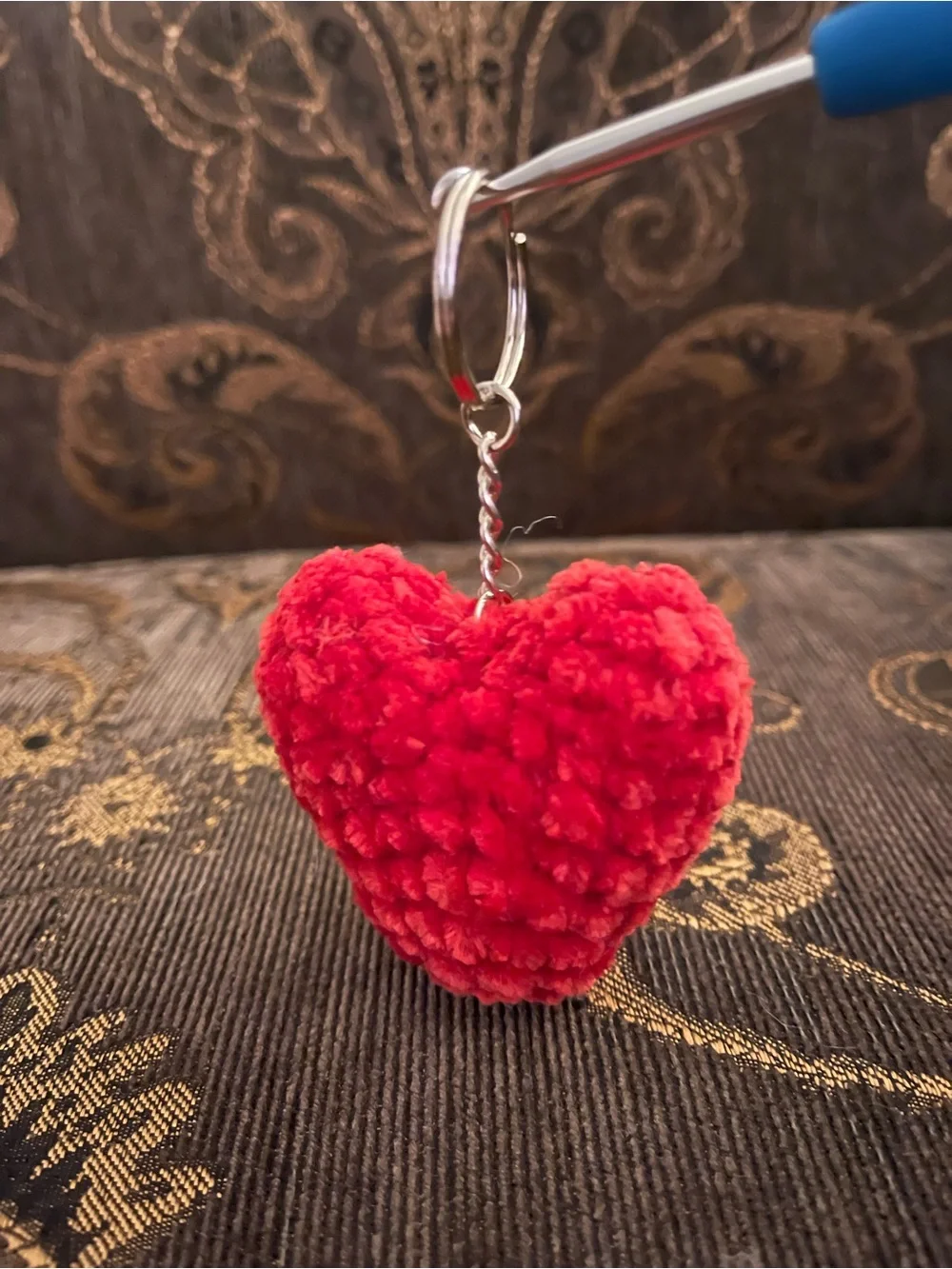 Handmade Red Heart Crochet Keychain